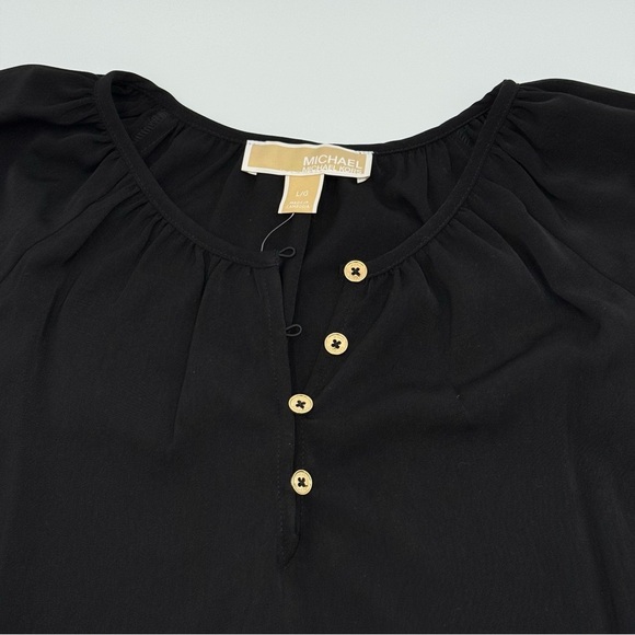 NWT MICHAEL Michael Kors Women’s Elegant Black Flowing Top Gold Buttons Large - Picture 3 of 14